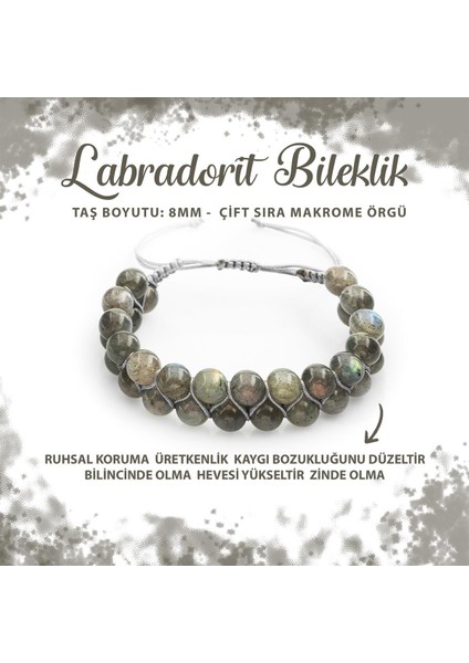 Sertifikalı Labradorit 8mm Çift Sıra Makrome Doğal Taş Bileklik