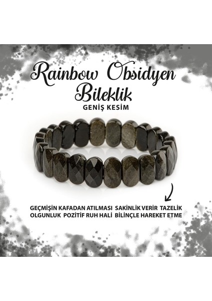 Sertifikalı Rainbow Obsidyen Doğal Taş Geniş Kesim Bileklik