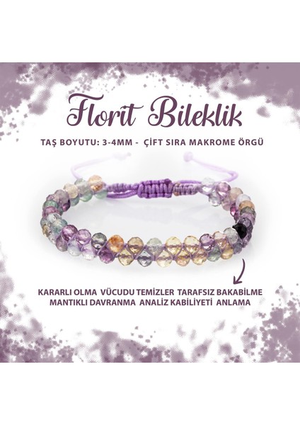 Sertifikalı Mor Florit 3-4mm Çift Sıra Doğal Taş Bileklik