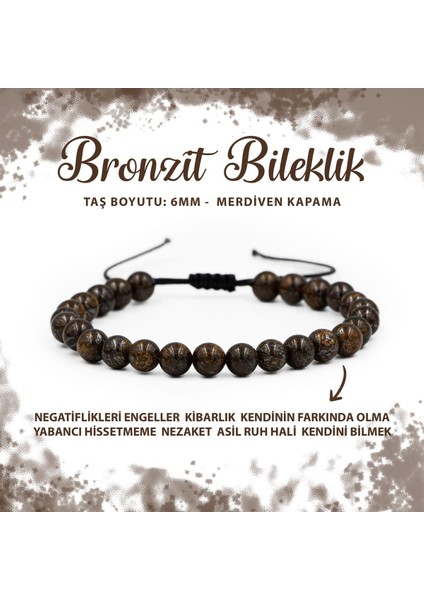 Sertifikalı Bronzit 6mm Merdiven Kapama Doğal Taş Bileklik
