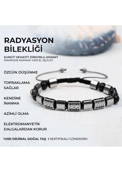 Sertifikalı Radyasyon Bilekliği Şungit Hematit Doğal Taşlı %100 El Işçiliği