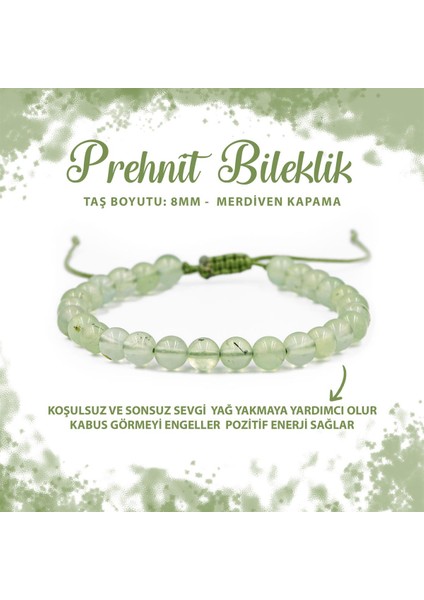 Sertifikalı Prehnit 8mm Merdiven Kapama Doğal Taş Bileklik