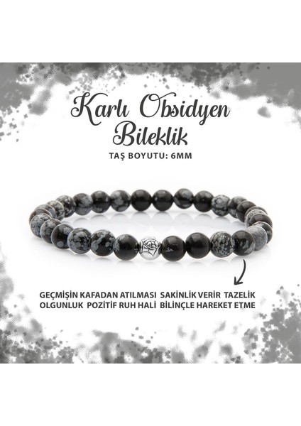 Sertifikalı Karlı Obsidyen 6mm Doğal Taş Bileklik