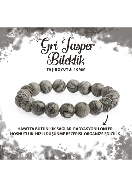 Sertifikalı Gri Jasper 10MM Doğal Taş Bileklik