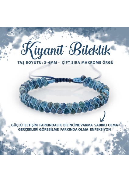 Sertifikalı Kiyanit 3-4mm Çift Sıra Doğal Taş Bileklik