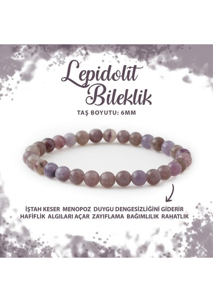 Sertifikalı Lepidolit 6mm Doğal Taş Bileklik