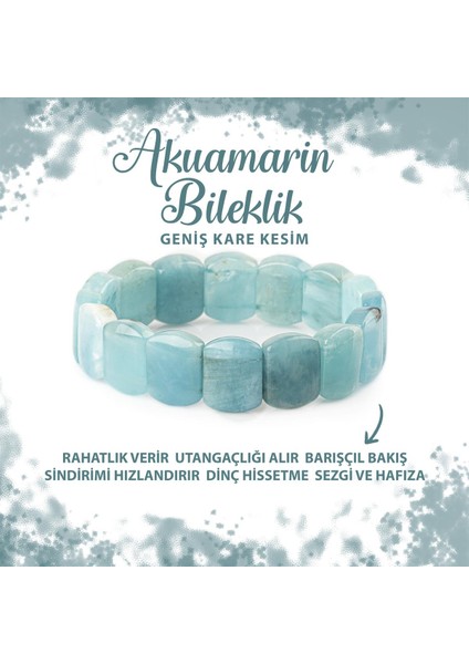 Sertifikalı Akuamarin Doğal Taş Kare Kesim Geniş Kesim Bileklik