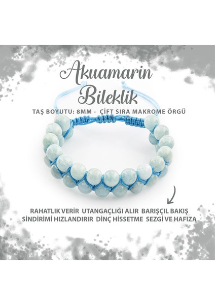 Sertifikalı Akuamarin 8mm Çift Sıra Makrome Doğal Taş Bileklik