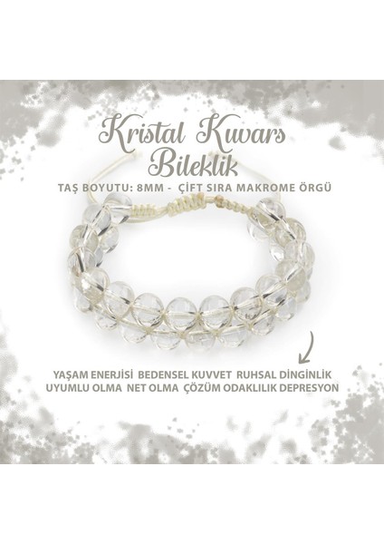Sertifikalı Kristal Kuvars 8mm Çift Sıra Makrome Doğal Taş Bileklik