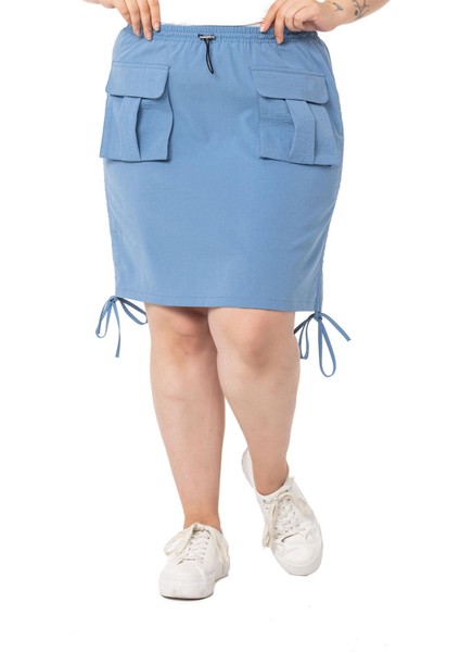 Büyük Beden Büzgü Detaylı Paraşüt Mini Mavi Etek fiyatları