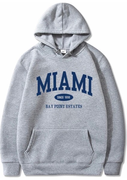 Büyük Beden Özel Tasarım Kapüşonlu Miami Baskılı 3 Iplik Şardonlu %100 Pamuk Erkek Sweatshırt