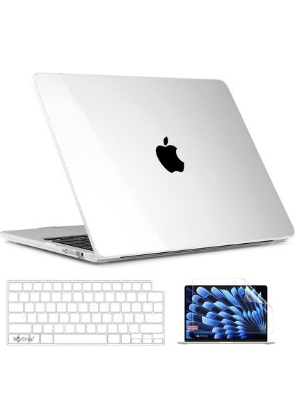 Novstrap Apple Macbook Air 15 Inç A2941 M2 Çip ile Uyumlu Parlak Kılıf + Şeffaf Klavye Kılıfı + Film