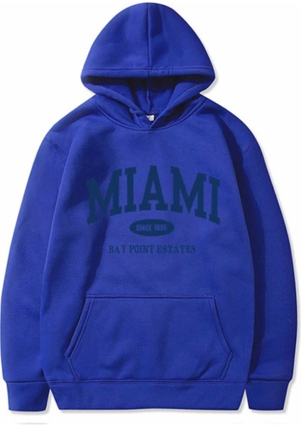 Büyük Beden Özel Tasarım Kapüşonlu Miami Baskılı %100 Pamuk 3iplik Şardonlu Erkek Sweatshırt
