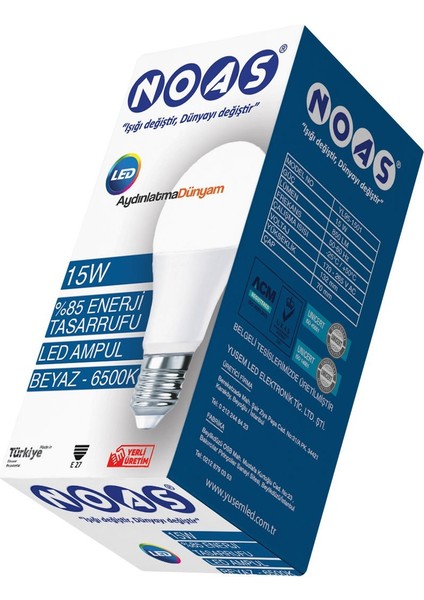 15 W LED Ampul Beyaz 6500 K 10LU Paket fırsatları