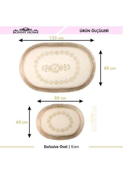 Exclusive Oval Krem 2'li Dantelli ve Saçaklı Banyo Paspası Püsküllü Çeyizlik Kaymaz Klozet Takımı fırsatları