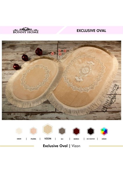 Exclusive Oval Vizon 2'li Dantelli ve Saçaklı Banyo Paspası Püsküllü Çeyizlik Kaymaz Klozet Takımı fiyatları