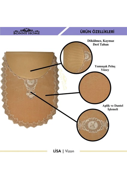 Lisa Vizon Oval 2'li Dantelli Banyo Paspas Seti Çeyizlik Kaymaz Taban Klozet Takımı Banyo Halısı