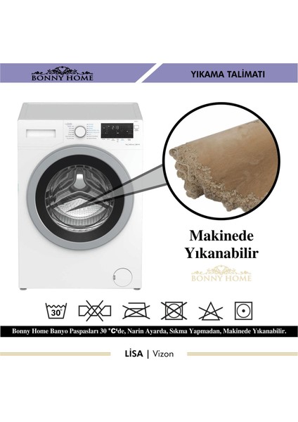 Lisa Vizon Oval 2'li Dantelli Banyo Paspas Seti Çeyizlik Kaymaz Taban Klozet Takımı Banyo Halısı