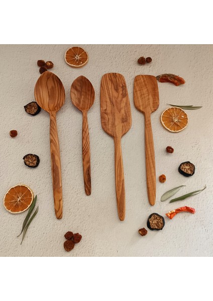 Artful Wooden Ahşap Tahta Kaşık ve Spatula Seti - El Yapımı - Zeytin Ağacı - 24,28,30,31 cm