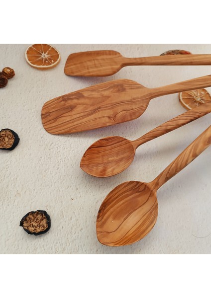 Artful Wooden Ahşap Tahta Kaşık ve Spatula Seti - El Yapımı - Zeytin Ağacı - 24,28,30,31 cm