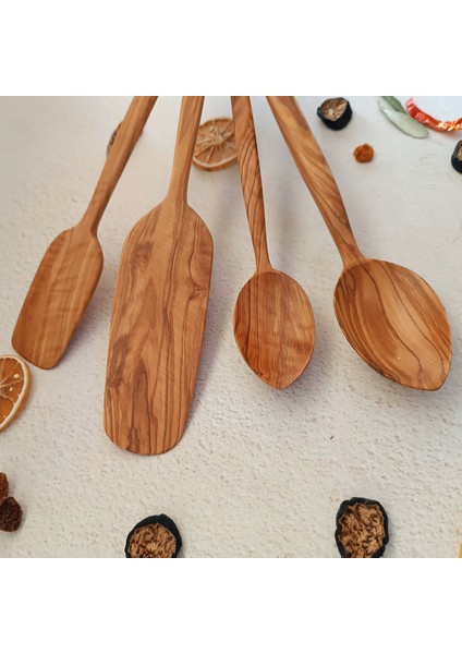 Artful Wooden Ahşap Tahta Kaşık ve Spatula Seti - El Yapımı - Zeytin Ağacı - 24,28,30,31 cm