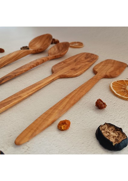 Artful Wooden Ahşap Tahta Kaşık ve Spatula Seti - El Yapımı - Zeytin Ağacı - 24,28,30,31 cm