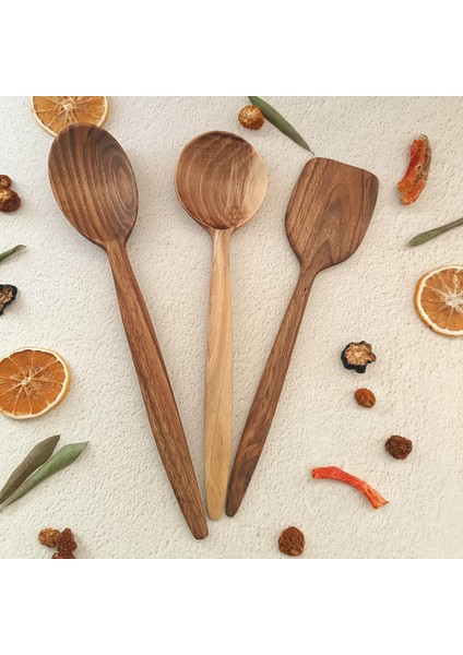 Ahşap Tahta Servis, Sunum Kaşığı - El Yapımı Ceviz Ağacı - 30 cm