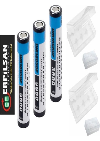 Orion 18650P 3.7V 3000MAH 10C Şarj Edilebilir Li-Ion Pil - Anlık 30A  / 3 Adet Pil + 2 Adet Pil Kutusu