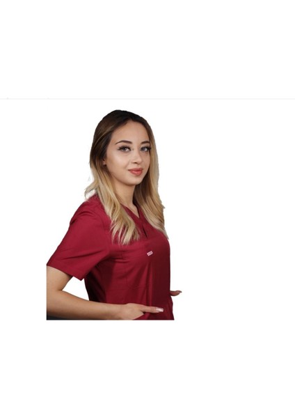 Bordo Hemşire Forması Scrubs