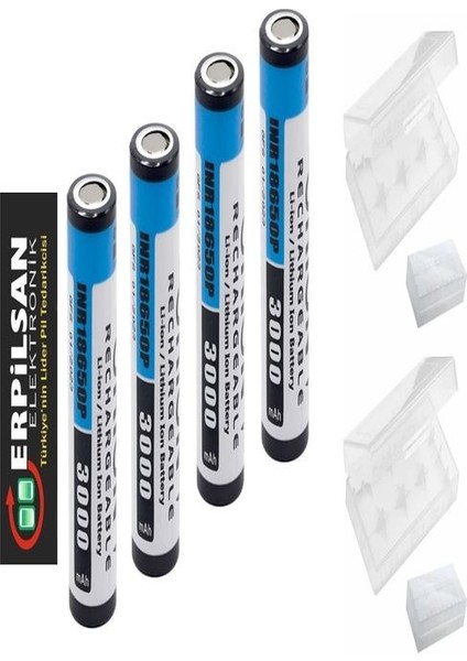 Orion 18650P 3.7V 3000MAH 10C Şarj Edilebilir Li-Ion Pil - Anlık 30A  / 4 Adet Pil + 2 Adet Pil Kutusu