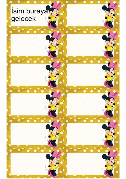 Minnie Kitap Defter Okul Etiketi 48 Adet Kesimli(Ad-Soyad Istekli)