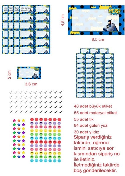 Batman Kitap Defter Okul Etiketi 270 Adet Kesimli