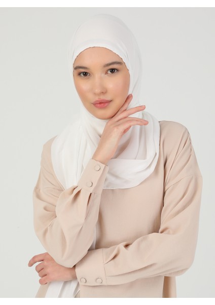Hijablı Şifon Şal - Krem