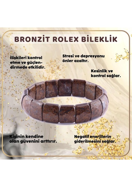 Sertifikalı Bronzit Orjinal ( Taşlar) Doğaltaş Geniş Kesim Bileklik - B430