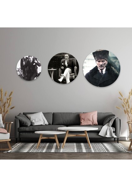 3 Parça Atatürk Oturma Odası Mdf Tablo Seti