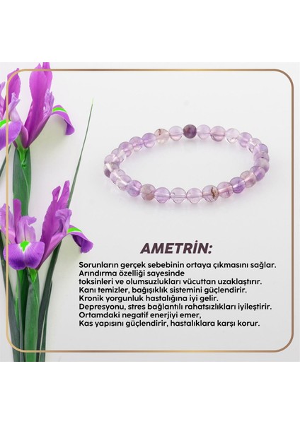 Sertifikalı Ametrin Orjinal ( Taşlar) Doğaltaş Bileklik 6 mm B101