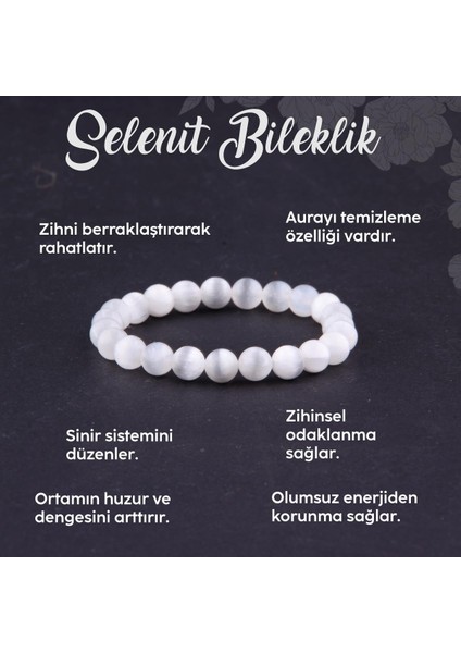 Sertifikalı Selenit Orjinal ( Taşlar) Doğaltaş Bileklik 8 mm - B804