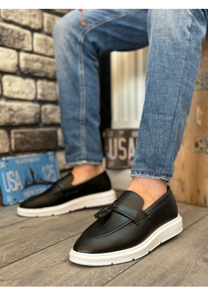 BA0005 Bağcıksız Yüksek Beyaz Taban Klasik Cilt Deri Püsküllü Corcik Erkek Ayakkabı fiyatları