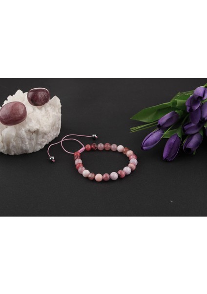Pembe Kuvars, Pembe Opal, Altın Rutilli Kuvars, Hakiki Yemen Akiği, Rodokrozit, Kunzit Bileklik B905 indirimleri