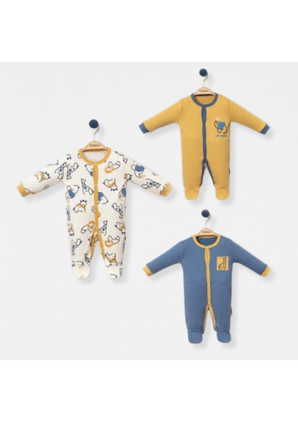 Animals Erkek Bebek Tulum 0-3 Ay 3 Adet