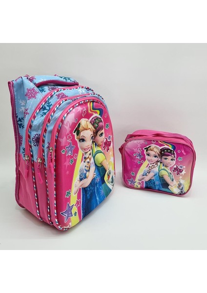 Frozen Temalı Kabartmalı Sırt Çantası Beslenme Çantası 2li Ilkokul Çanta Seti