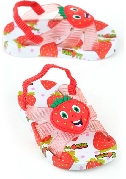 Yazlık Çilek Desenli Islak Zemine Uygun Kız Çocuk Terlik Sandalet
