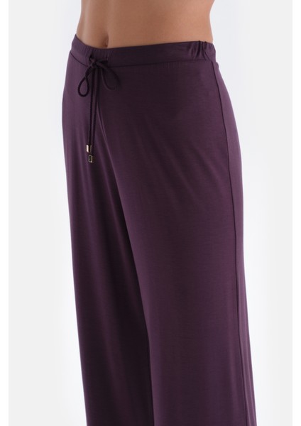 Mor Kayık Yaka Uzun Kollu Penye Modal Örme Pijama Takımı
