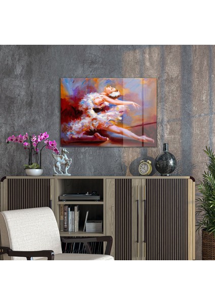 Cam Tablo Yağlı Boya Renkli Balerin 70X100 cm