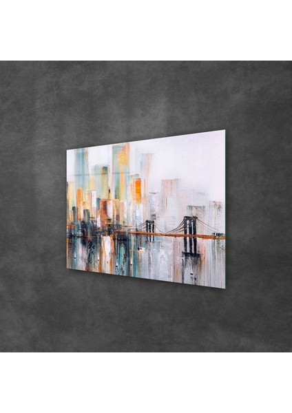 Cam Tablo Yağlı Boya Renkli Şehir Manzarası 70X100 cm fiyatları