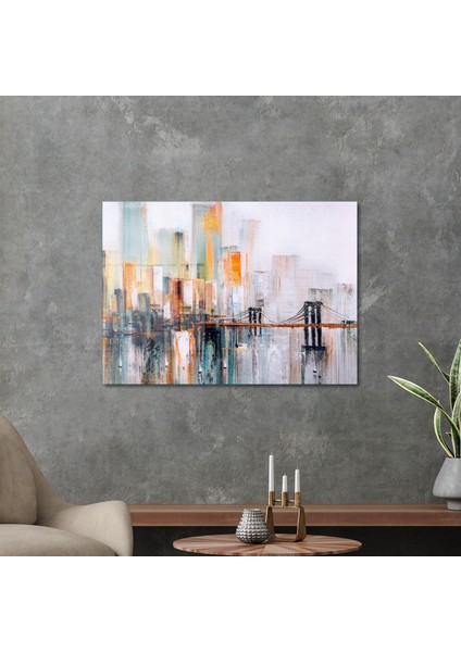 Cam Tablo Yağlı Boya Renkli Şehir Manzarası 70X100 cm modelleri
