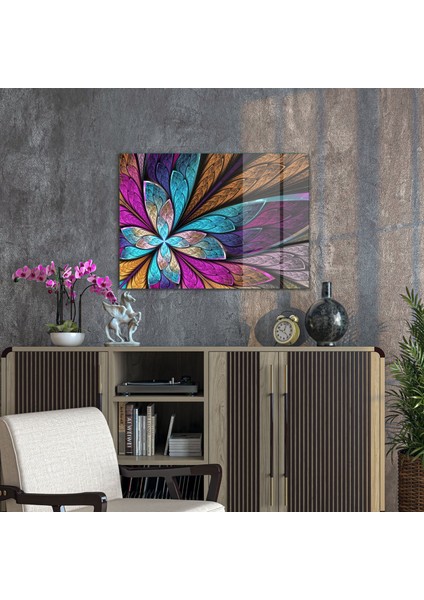 Cam Tablo Abstract Çiçek Desenli 70X100 cm