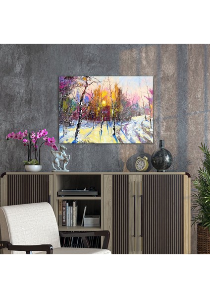 Cam Tablo Yağlı Boya Orman Manzarası 70X100 cm