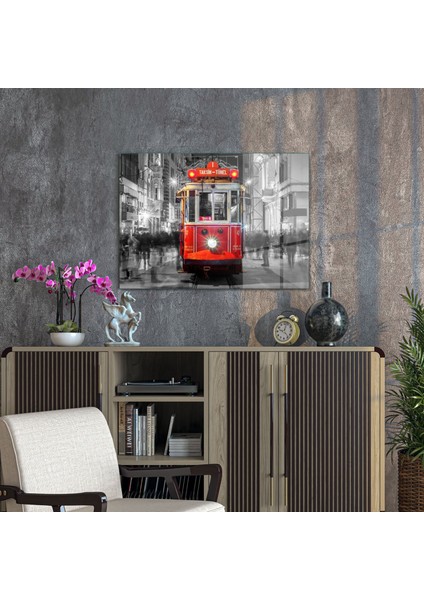 Cam Tablo Tramvay Beyoğlu Şehir Manzarası 70X100 cm