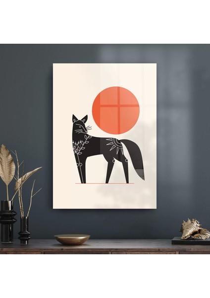 Cam Tablo Minimal Tilki Desenli 50X70 cm